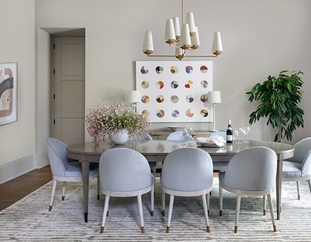 Dining room detail with large dining room table with seating for eight Houston, TX