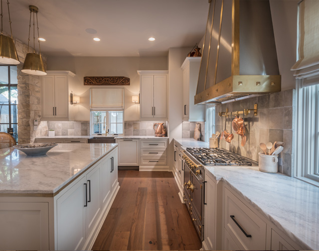 Carrara marble kitchen with farm sink in Houston, TX