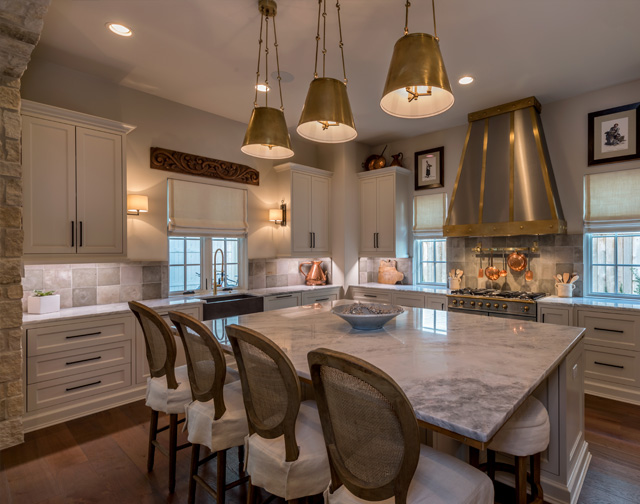 Carrara marble kitchen with designer Vent Hood in Houston, TX