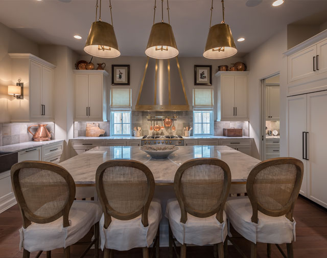 Carrara marble kitchen with designer Vent Hood in Houston, TX